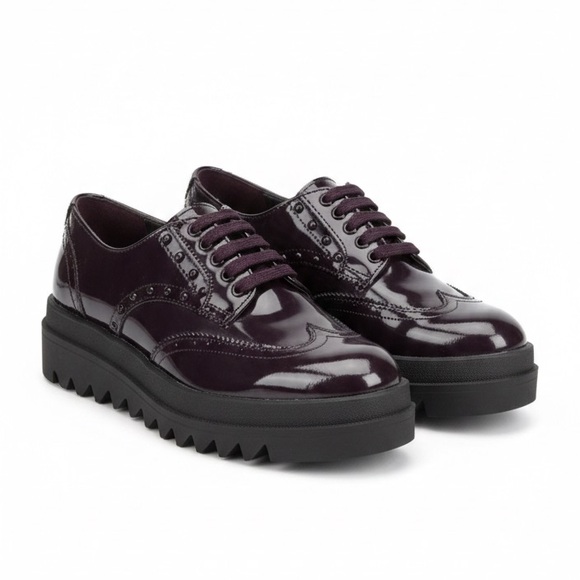 Zara Shoes - Zara Burgundy Patent Leather Platform Brogues - Size 7.5